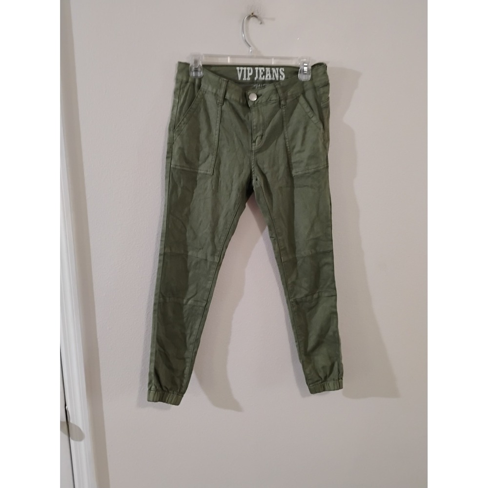 VIP Jeans Womens Olive Green Utility Jogger Pants Size 11/12 Cargo Style Stretch